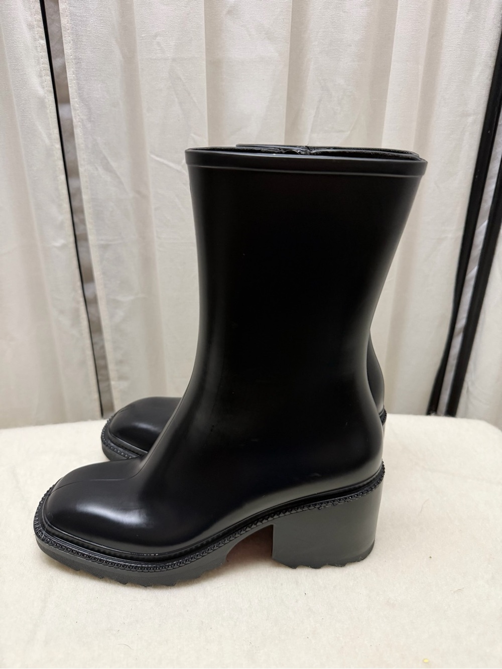 INC Everett Black Mid-Calf Rain Boots Waterproof Block Heel - Picture 2 of 4